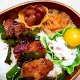 曲げわっぱでスピードお弁当14　鶏＆トリおかずだよ